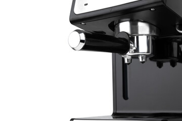 Coffee machine on a white background. Espresso coffee maker close-up isolated on a white background.