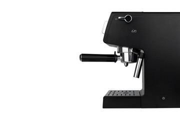Coffee machine on a white background. Espresso coffee maker close-up isolated on a white background.
