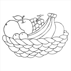 Fruit Basket Coloring Page For Kids, Vector illustration Ai File And Image