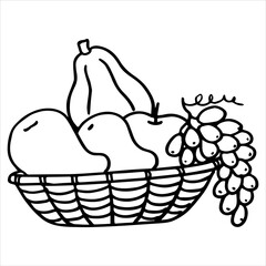Fruit Basket Coloring Page For Kids, Vector illustration Ai File And Image