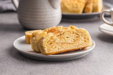 Sweet pie with nut flavor on plate.