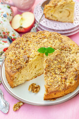 Sweet apple cake with walnut topping for tea