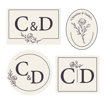 Elegant wedding monogram set. Botanical minimalistic feminine logo collections. Logos with plant elements. Template premium vector