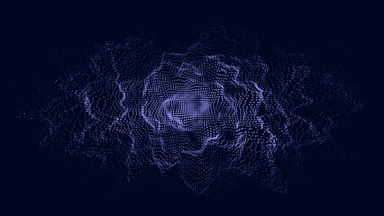 Blue sphere of dots with noise and explosion effect. Abstract technology wave. Big data visualization. Vector illustration.