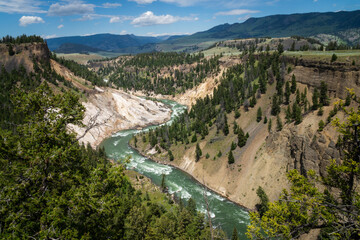 View of the Yellowstone River from the Calcite Springs overlook in Yellowstone National Park Wyoming