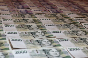 Money, banknotes, Czech crowns placed next to each other