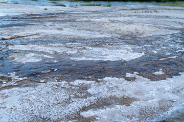 Close up, abstract view of a geyser geothermal area in Yellowstone National Park