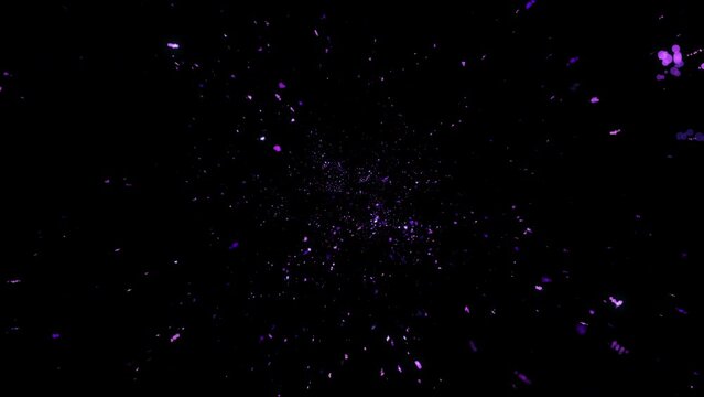 4K Explosion effect. Festive Fireworks. Isolated on black background. Floating sparkles. Glowing Particles. Overlay. 60 fps