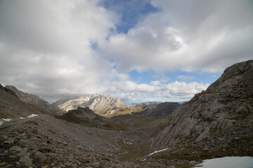 Picos de Europa mountains with clouds and snow