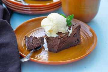 Chocolate fondant cake served with vanilla ice-cream