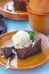Chocolate fondant cake served with vanilla ice-cream