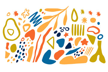 Naklejka premium Abstract organic shapes and lines, colorful vector graphic design elements. Modern art for posters, flyers, prints. Creative minimalist set.