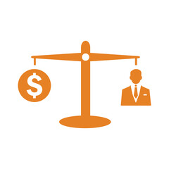 Balance, employee, salary icon. Orange vector sketch.