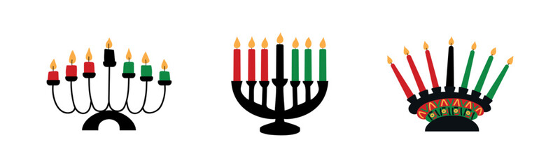 Set of Kinaras. Traditional Kwanzaa symbols. Vector icon. Isolated on white background.