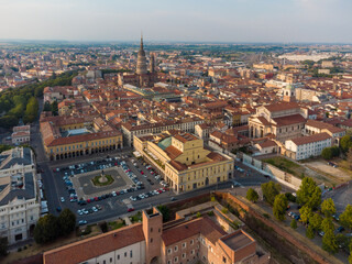 Fototapeta na wymiar Aerial view of Novara in Italy with its famous San Gaudenzio dome 