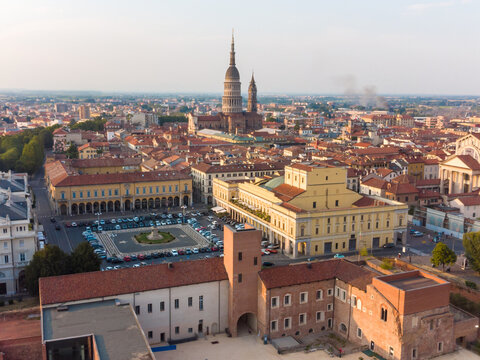 Aerial view of Novara in Italy with its famous San Gaudenzio dome 