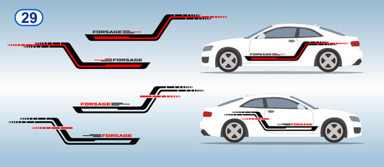Car side door sticker stripe design. Auto vinyl decal template. Suitable for printing or cutting.
Scaling without loss of quality for different car model.