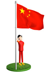 3d cartoon illustration of people standing under the flag