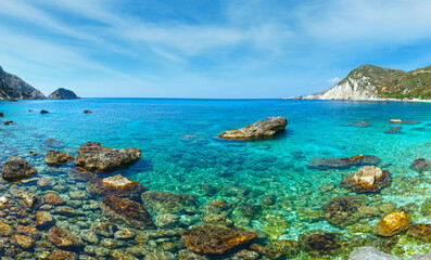Fototapeta na wymiar Petani Beach (Kefalonia, Greece) panorama.