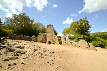 Giants' grave of Coddu Vecchiu, a Nuragic funerary monument located near Arzachena in northern...