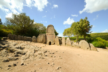Giants' grave of Coddu Vecchiu, a Nuragic funerary monument located near Arzachena in northern Sardinia, dating from the Bronze Age.