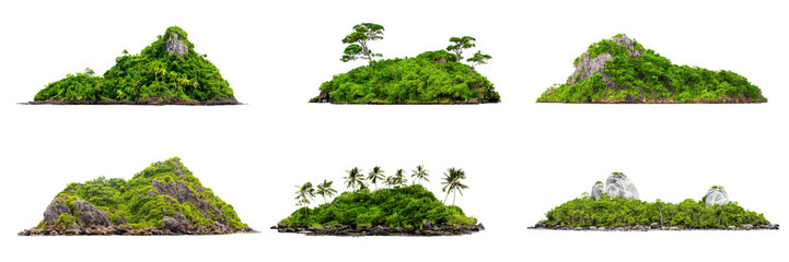 islands, collection of islets isolated on white background - obrazy, fototapety, plakaty