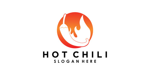 hot chili logo design with creative concept premium vector