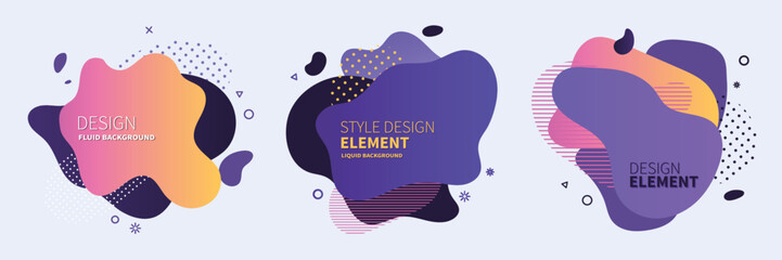 Set of abstract modern graphic elements. Gradient abstract banners with flowing liquid shapes. Dynamical colored forms and line. Template for the design of a logo, flyer or presentation. Vector.
