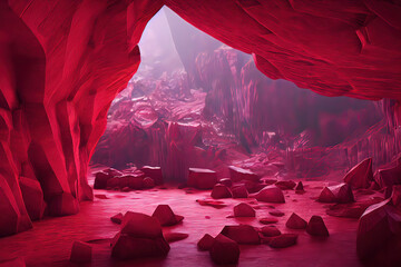 Fantasy red cave, 3d illustration