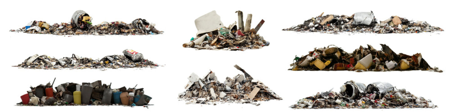 pile of trash, garbage heap isolated on white background