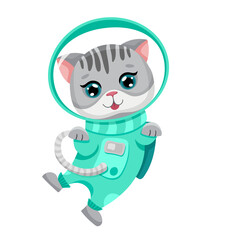 Fototapeta na wymiar Animal Astronaut in space suit for birthday flyer, kids print and baby shower. Cartoon illustration for you design. Alpaca, Lion, Koala, Deer, Cat, Elephant, Panda, Tiger, Raccoon, Horse, fox, rabbit