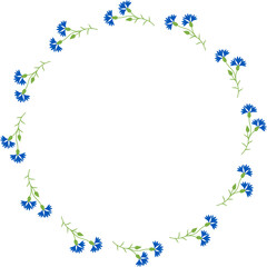 Round frame with blue flowers cornflowers