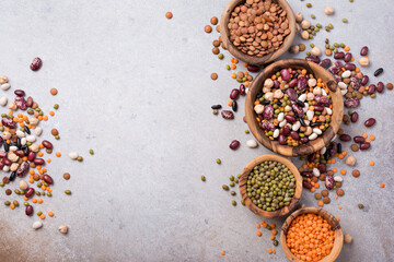 Bright set of different legumes for healthy nutrition