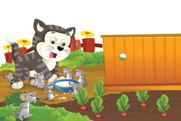 cartoon scene with different farm ranch animals illustration for children