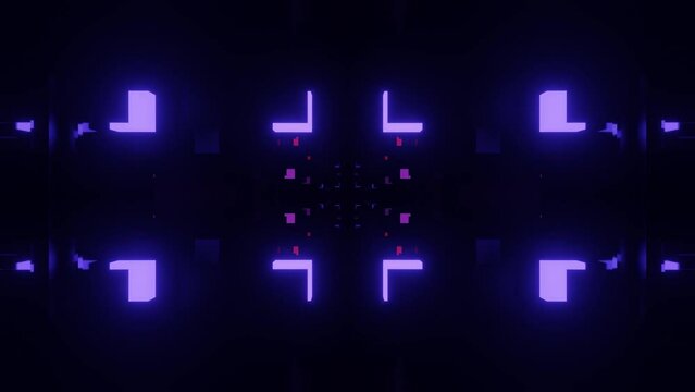 Glow sci fi symmetrical construction. Vj loop trendy neon tunnel. hi tech neon tunel. Sci-fi flight through cyberspace with symmetry. Video game or vj night club background with neon light.