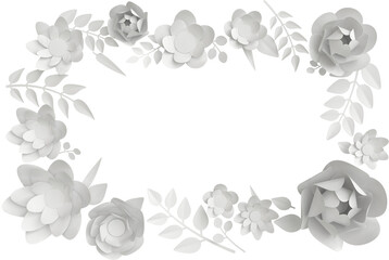 Paper colorful flowers frame. Valentine's day, Easter, Mother's day, wedding png. 3d rendering spring or summer illustration