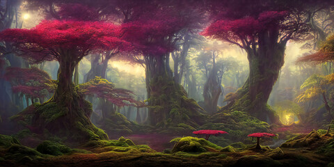 magical fantasy forest with giant trees