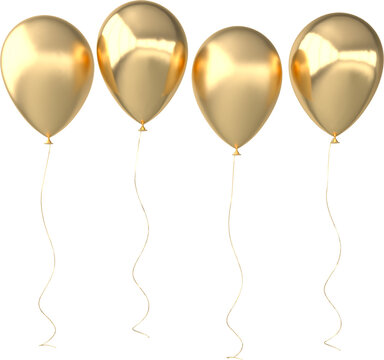 3d render illustration of realistic glossy golden pearl metallic balloons on transparent background.