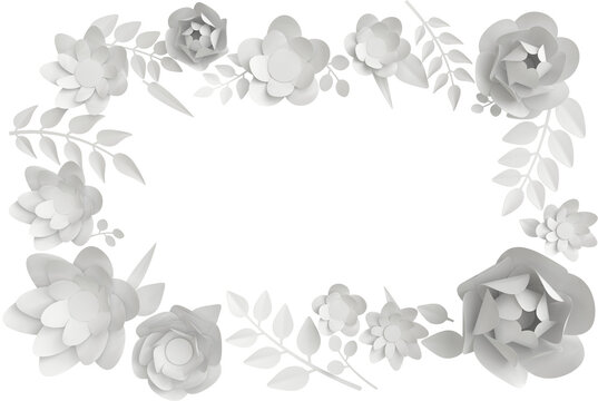 Paper colorful flowers frame. Valentine's day, Easter, Mother's day, wedding png. 3d rendering spring or summer illustration