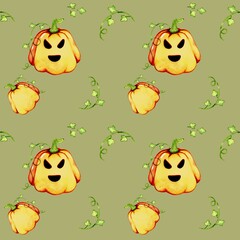 Halloween. Watercolor seamless pattern with hand drawn pumpkin. Creative for fabric, packaging, textile, wallpaper, paper or background
