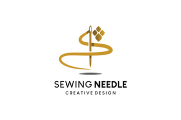 Sewing needle icon logo design with sewing thread in the shape of the letter S