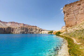 Fototapeta na wymiar Beautiful blue lake of Band-e Amir National Park, one of the main tourist attractions in Afghanistan