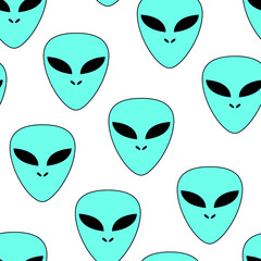 Seamless pattern with alien faces. Futuristic ufo vector background