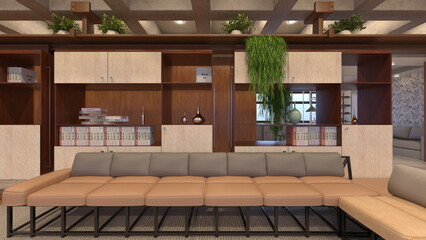 長い椅子があるリビングダイニング