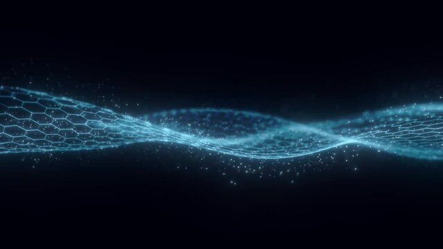 Technology background. Abstract wave of hexagons. Big data visualization. 4k animation. 3d rendering.