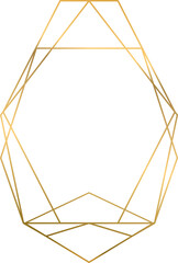 Gold geometrical polyhedron, art deco style, luxury templates, decorative pattern, modern abstract elements, isolated on transparent background.