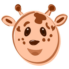 oval head of cute giraffe with smile and heart shaped spots on white background