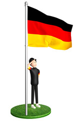 3d cartoon illustration of people standing under the flag