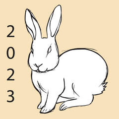 Multi-colored New Year's rabbit. Year of the rabbit 2023. Vector graphics.