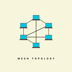 mesh topology network vector illustration, in computer network technology concept